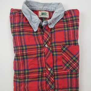 Rei long sleeve tartan polo shirt medium